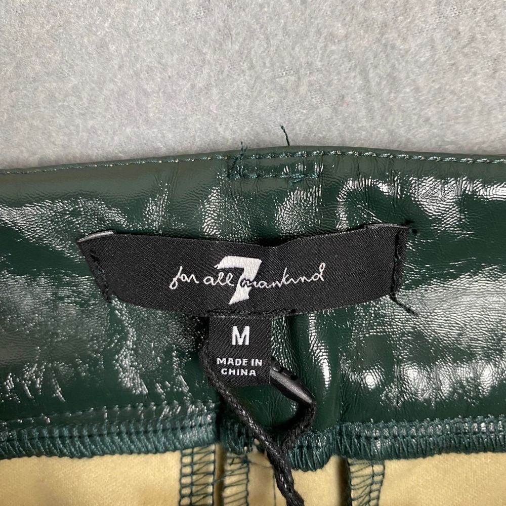 7 For All Mankind High Rise Shiny Faux Leather Flare Pant Women M Dark Green NWT - Picture 7 of 13